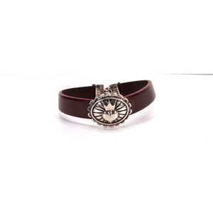 King Baby Small Crowned Heart Burgundy Leather Bracelet Hook Clasp .925 USA